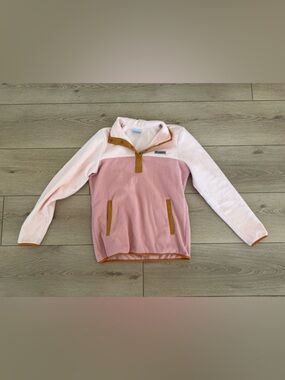 Columbia Cream & Blush Fleece Pullover with orange Trim